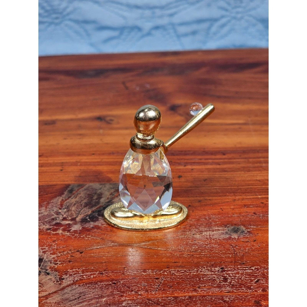Mannon 1988 Crystal Baseball Batter Figurine Gold Tone Base