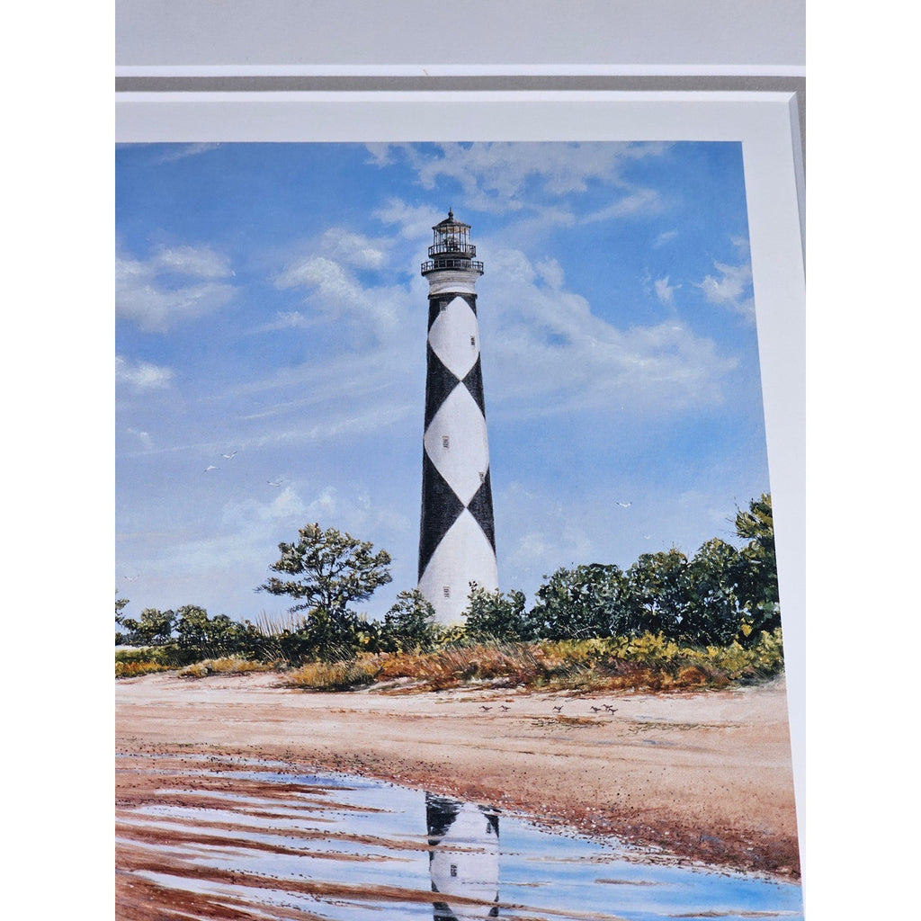Vintage Framed Coastal Lighthouse Print Signed William Mangum 13.5x12