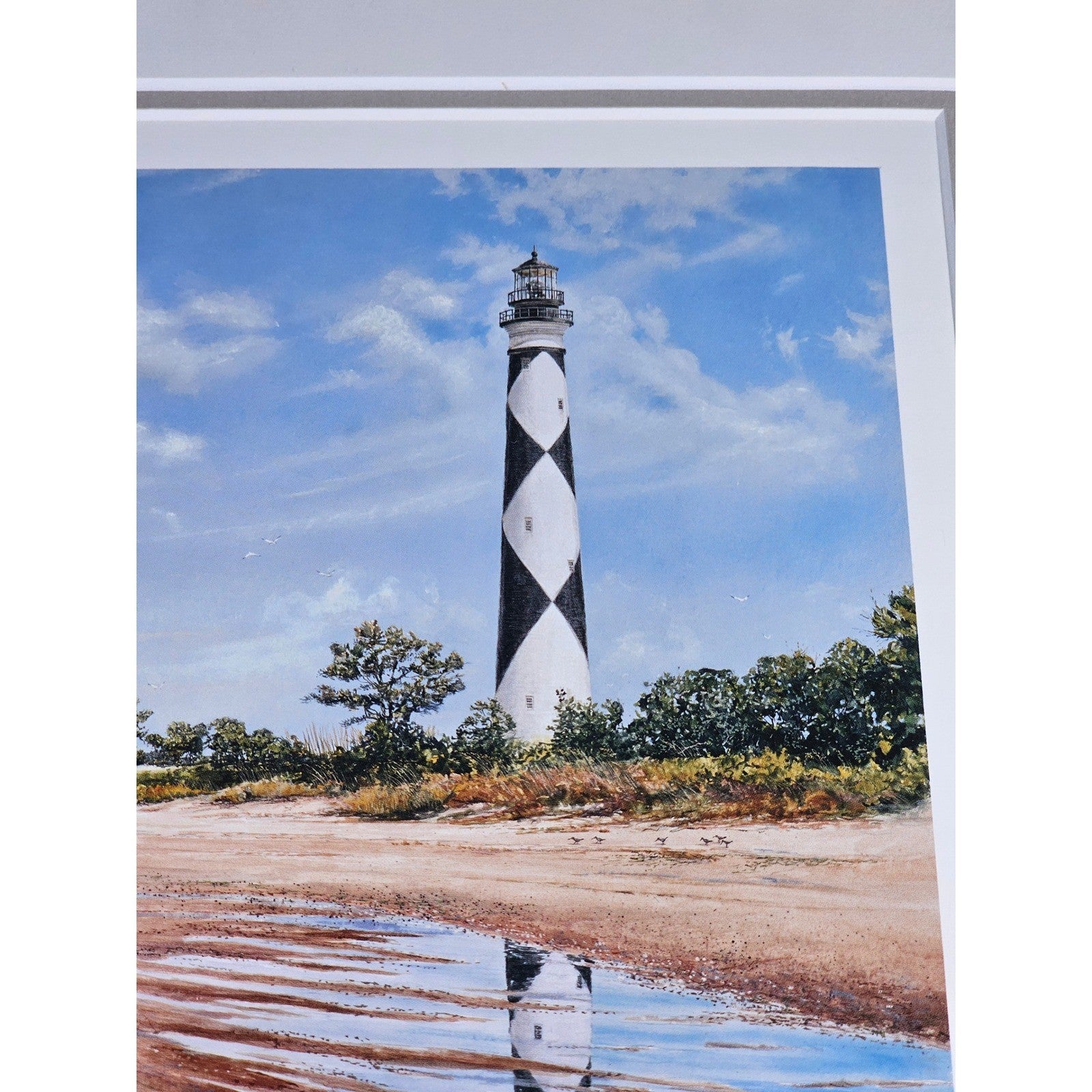 Vintage Framed Coastal Lighthouse Print Signed William Mangum 13.5x12