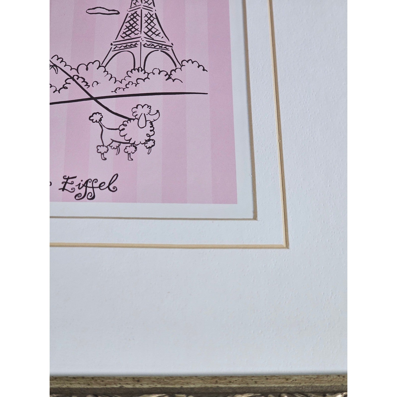 Vintage Paris Eiffel Tower Art Print Framed 13x13 French Poodle Illustration