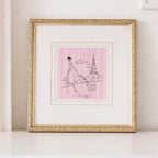 Vintage Paris Eiffel Tower Art Print Framed 13x13 French Poodle Illustration