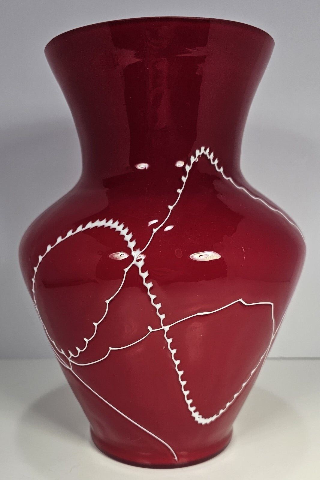 Red Flower Vase W/ White Squiggly Lines