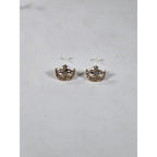 Vintage Gold Tone Mask Stud Earrings Mardi Gras Rhinestone