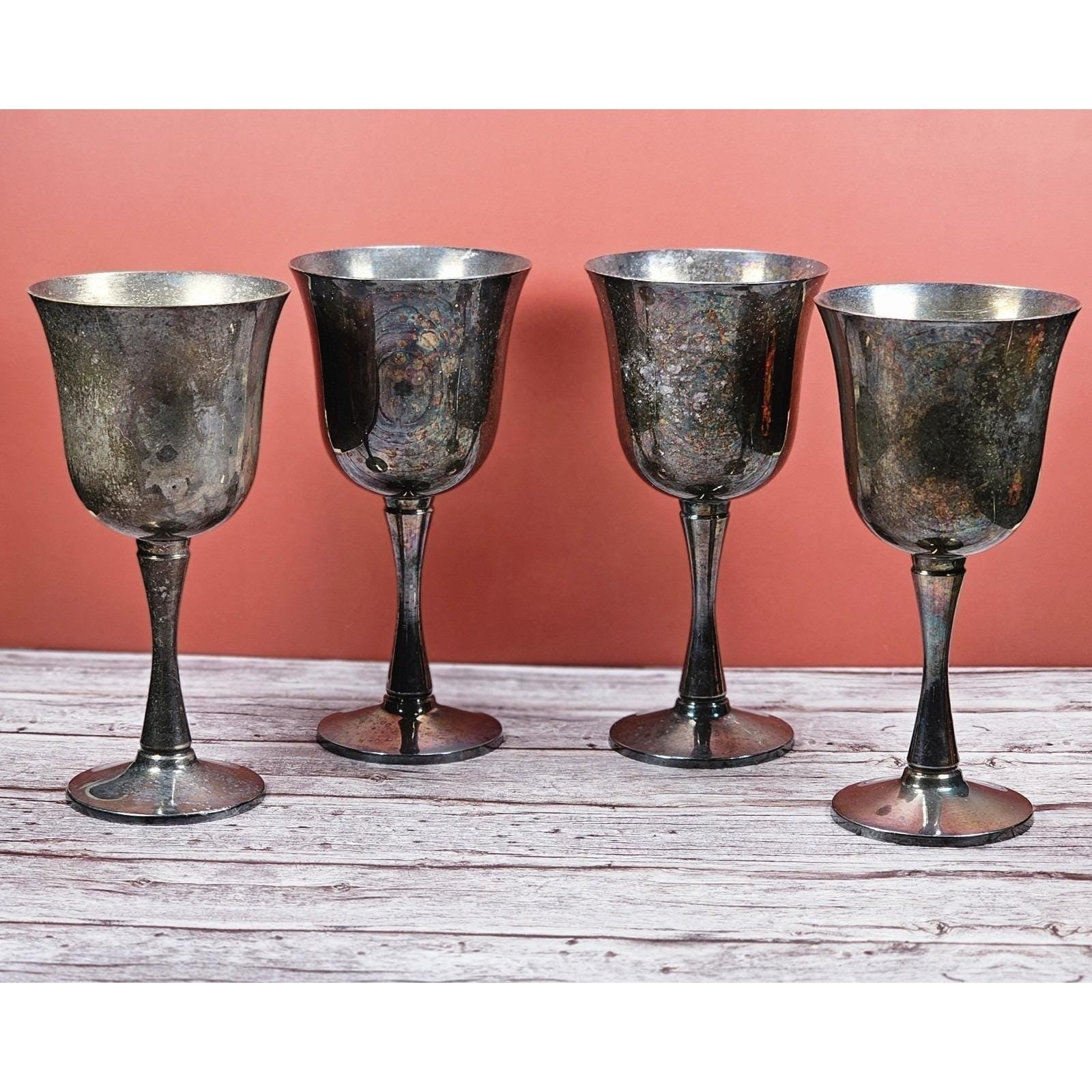 Vintage Salem Silver Plate Wine Goblets Set of 4 Portugal 5.5"