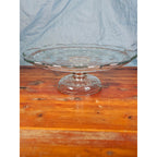 Vintage Clear Glass Cake Stand with Floral Embossed Design