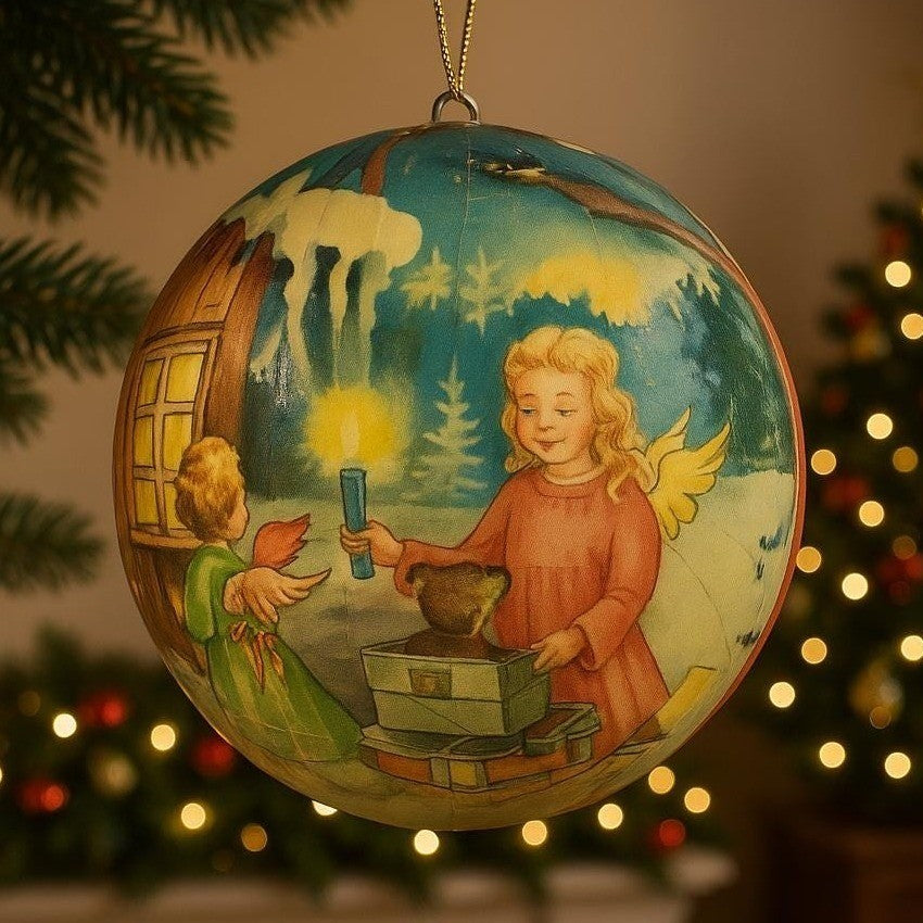 Vintage German Paper Mache Christmas Ball Ornament Candy Container