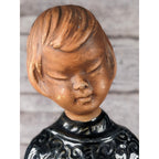 Vintage Ceramic Child Figurine Black Embossed Coat 9.5 Inch Statue
