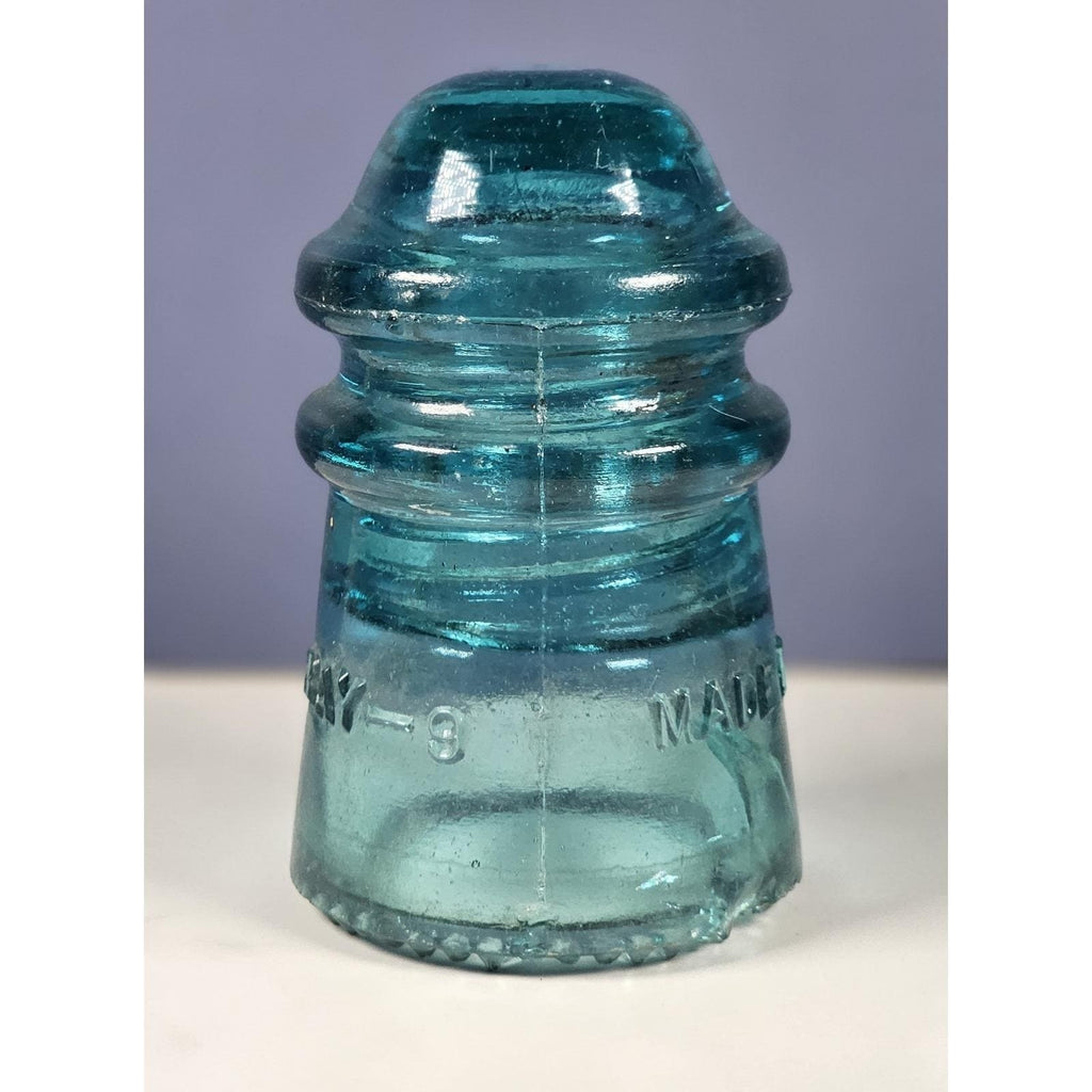 Vintage Hemingray No 9 Glass Insulator Blue May 2 1893