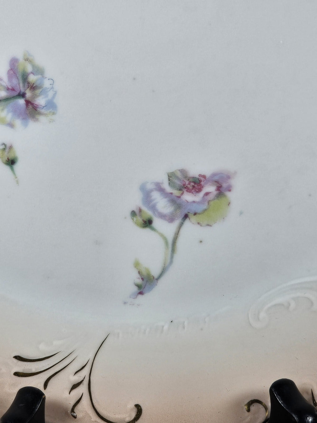 11″ Austria Floral Plate Platter Vintage Porcelain Hand-Painted Gold Trim Rustic