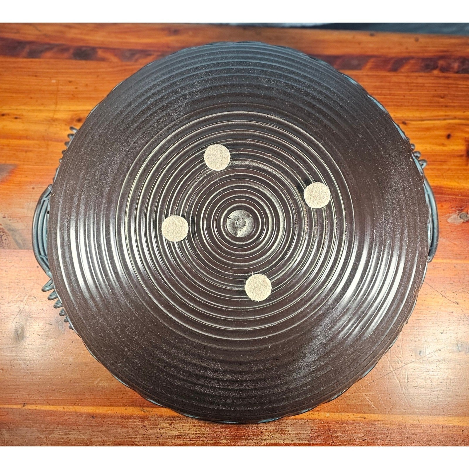 Vintage Teal Metal Tray with Handles | Distressed Round Serving Tray 16"