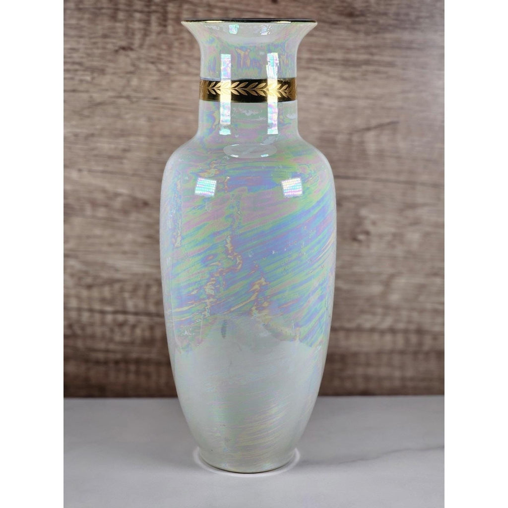 Vintage Japanese Iris Vase Hand Painted Floral Gold Trim