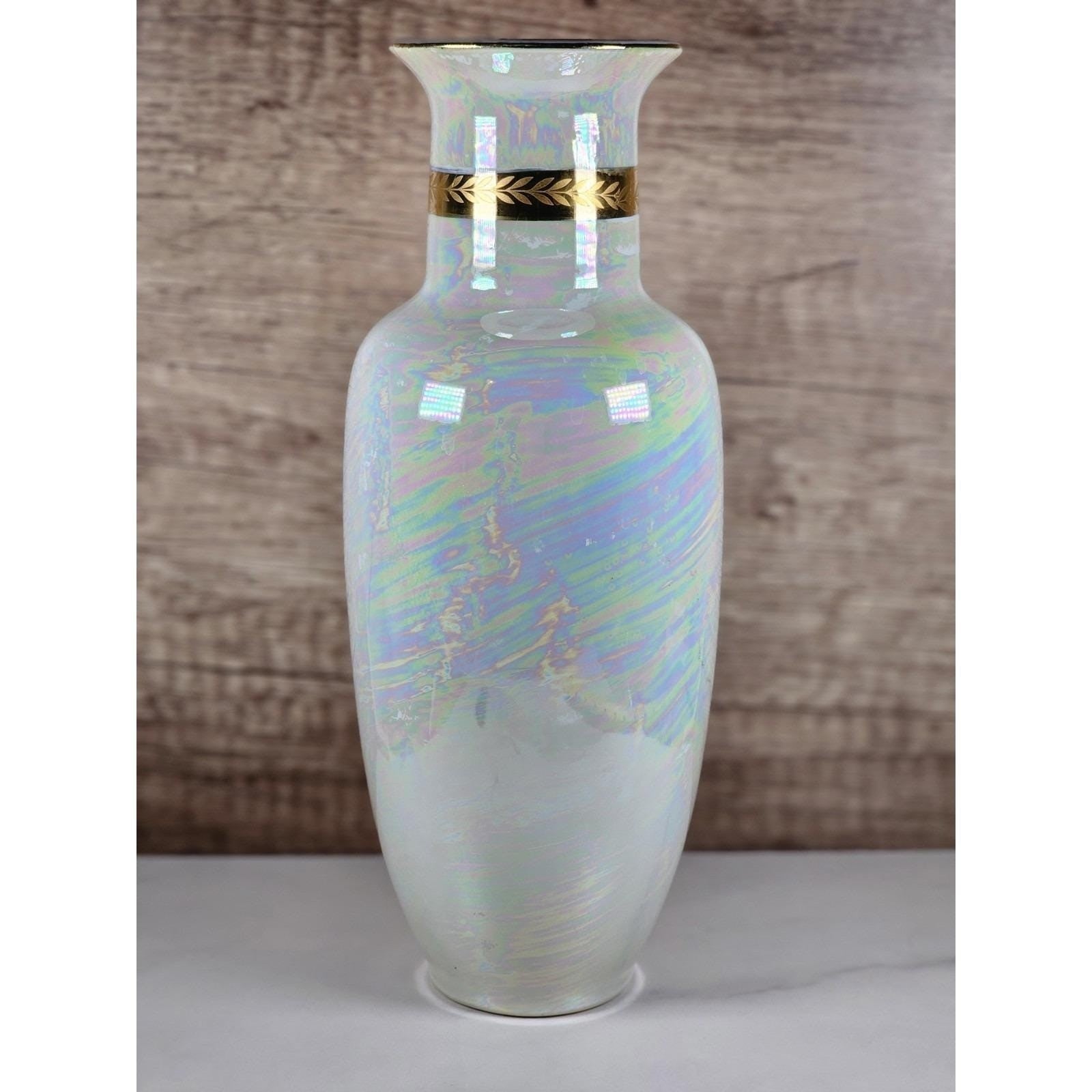 Vintage Japanese Iris Vase Hand Painted Floral Gold Trim