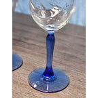 Vintage Blue Stem Wine Glasses Set of 2 Gold Rim Clear Bowl 8 Inch