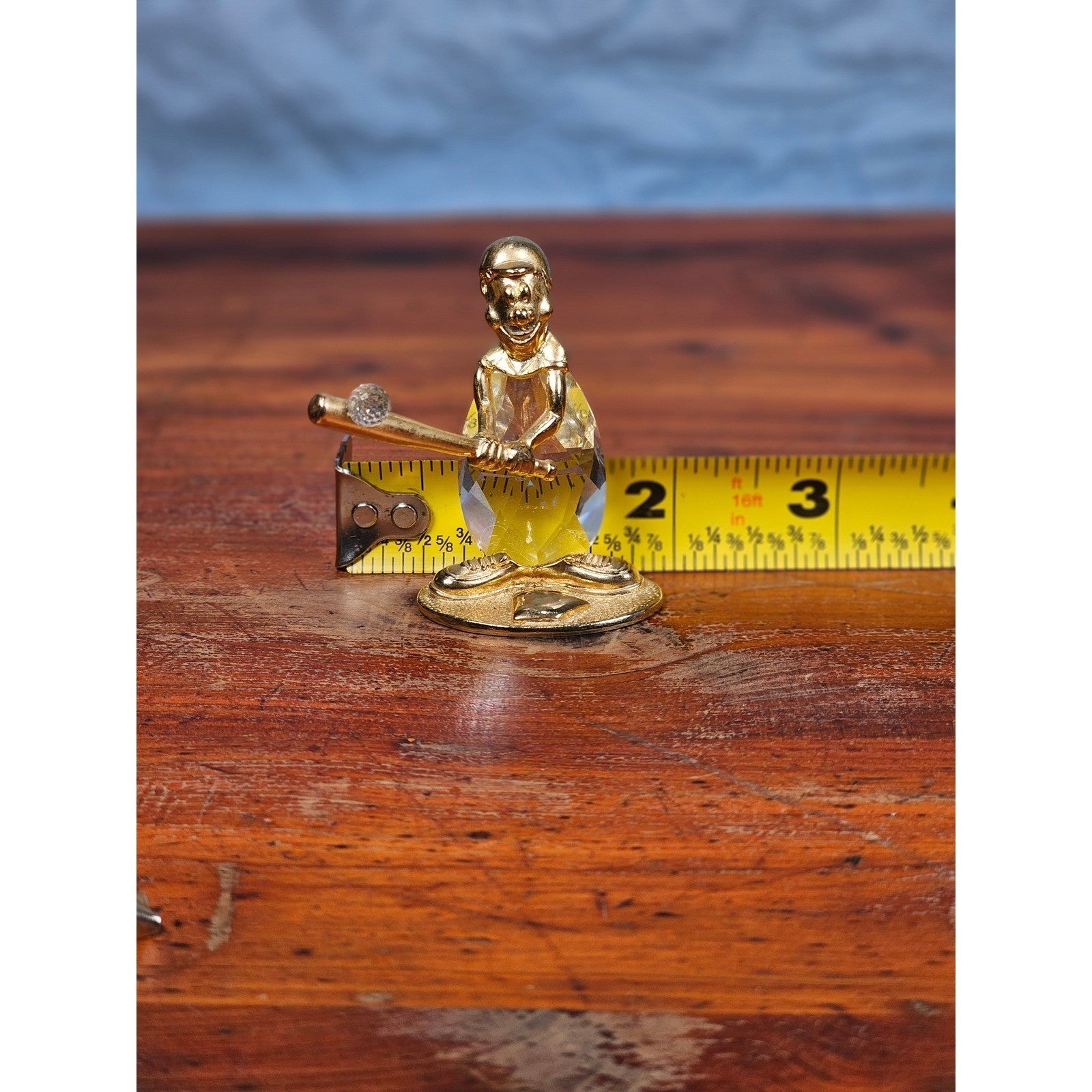 Vintage 1988 Mannon Crystal Baseball Figurine Gold Tone Sports Collectible