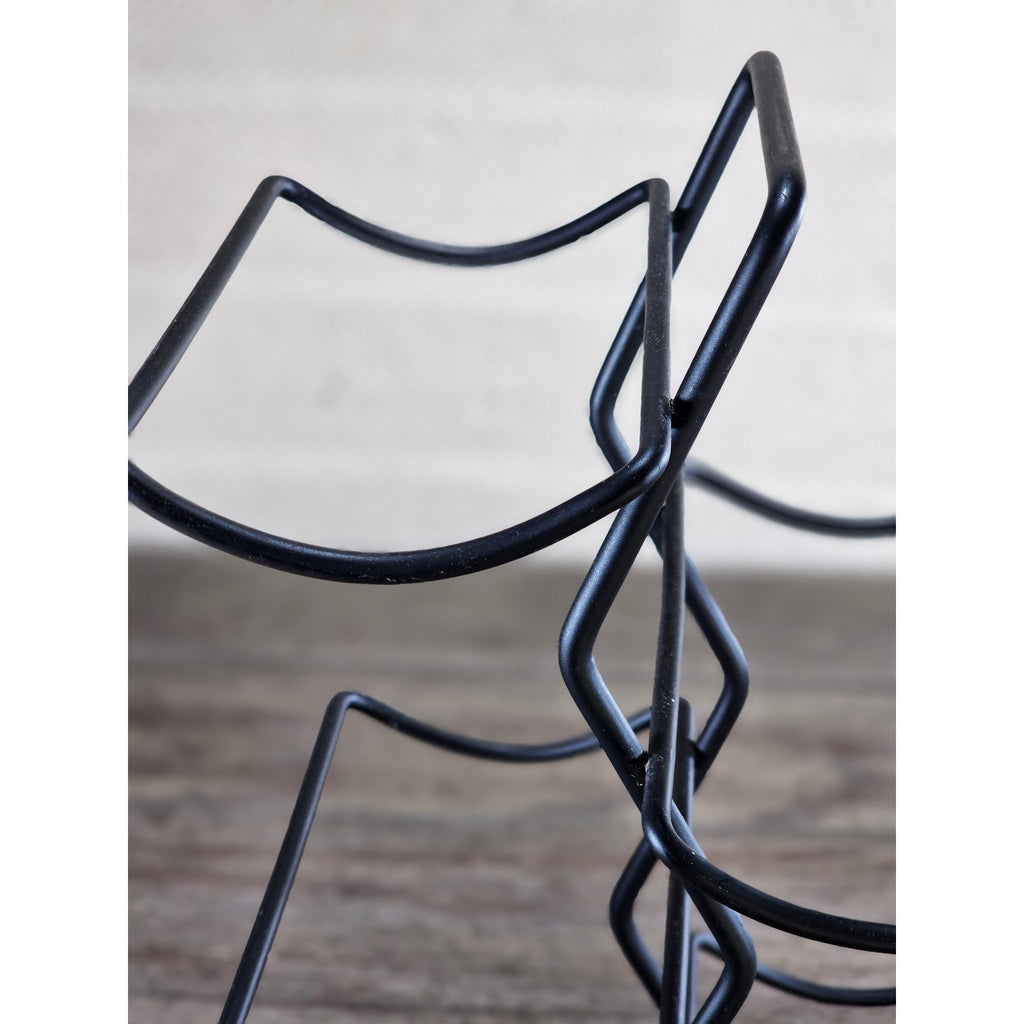 Modern Black Metal Wine Bottle Holder Tabletop Rack Holds 4 Bottles