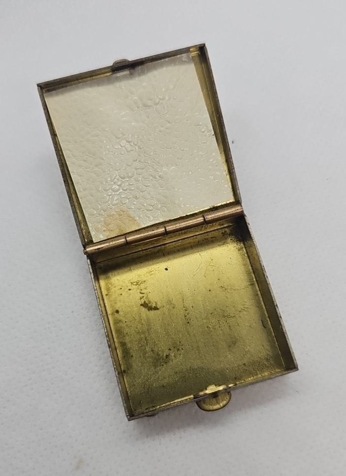 Vintage Metal Brass Pill Box  Glasses Raised Deco Square