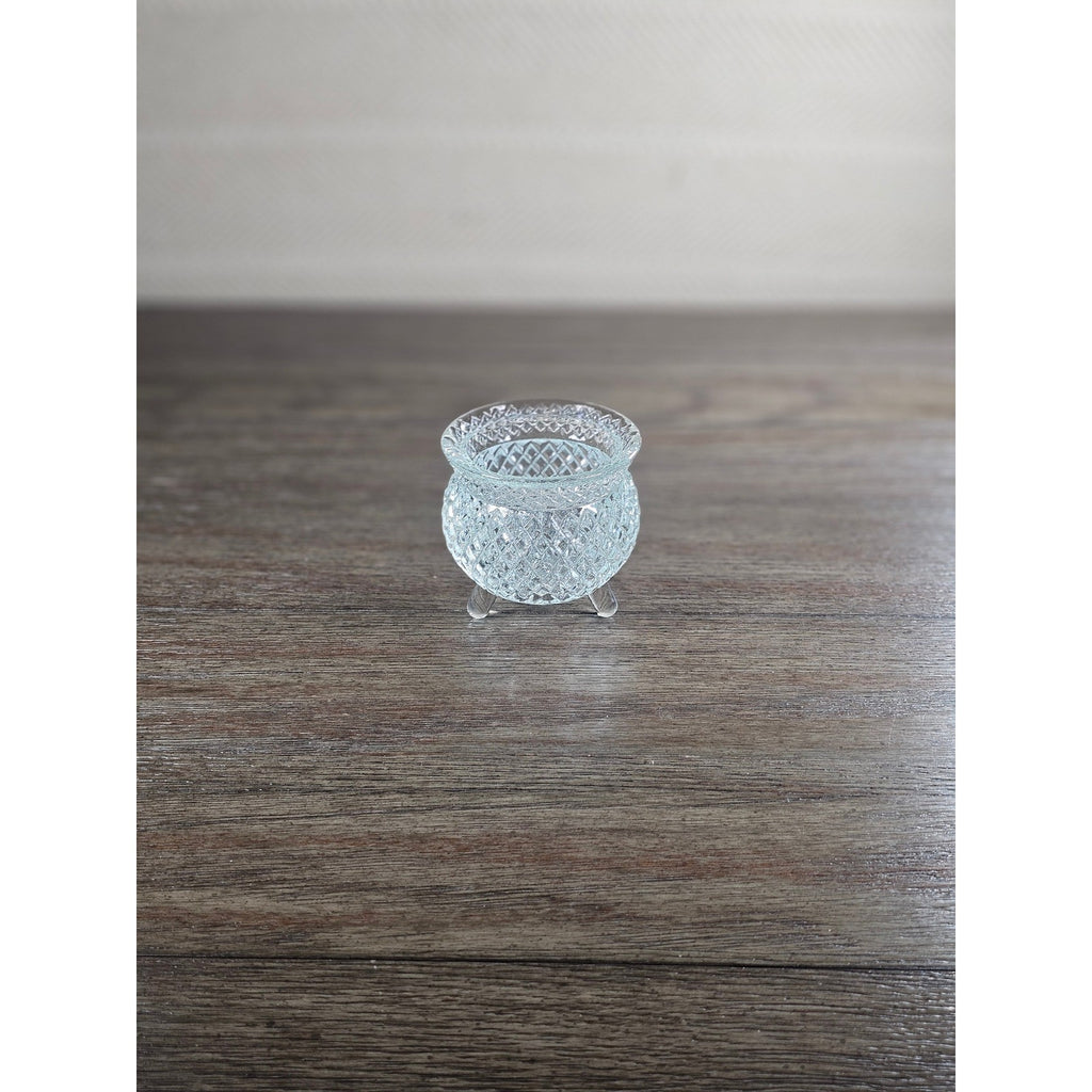Vintage Cut Glass Footed Bowl 3x3 Diamond Pattern Trinket Dish