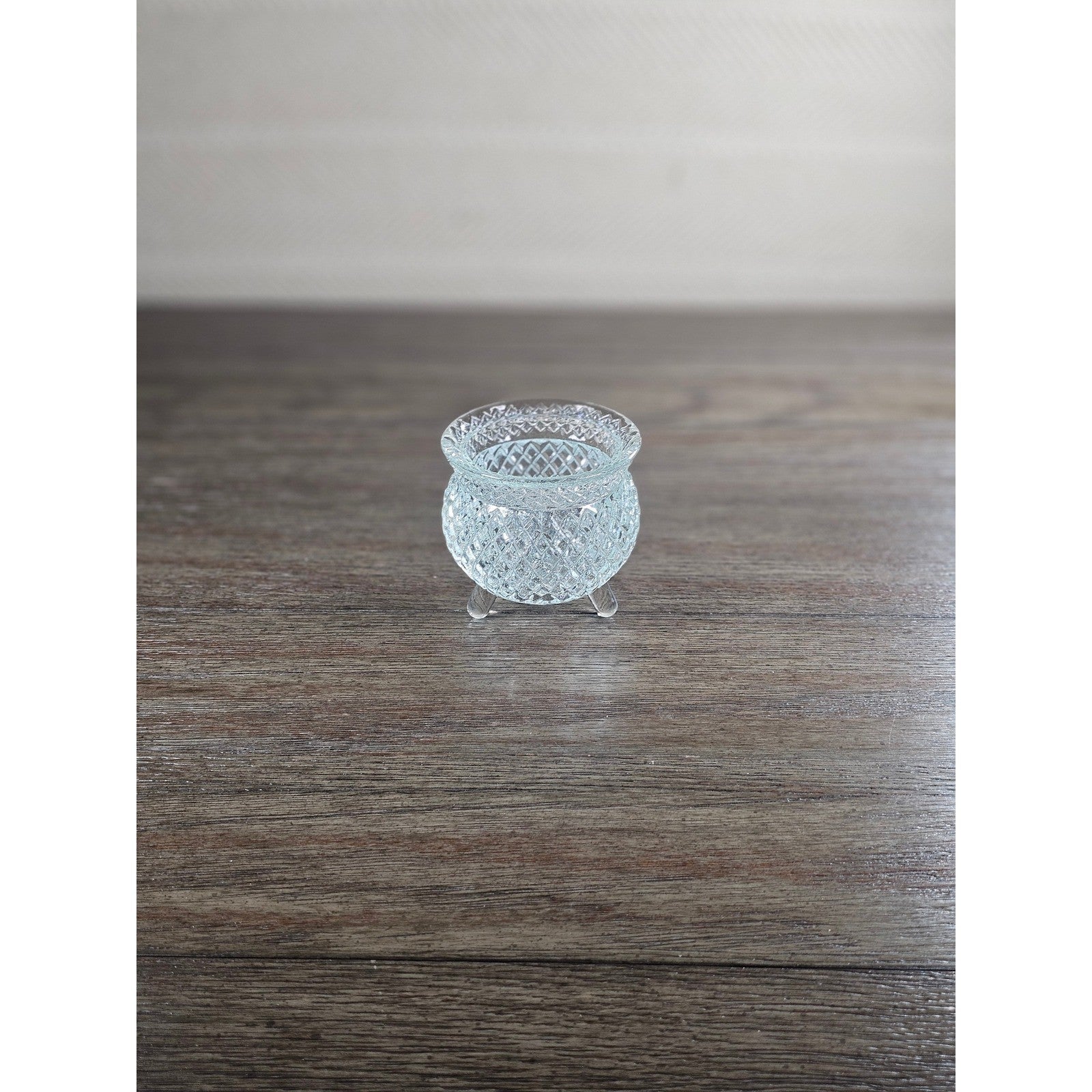 Vintage Cut Glass Footed Bowl 3x3 Diamond Pattern Trinket Dish