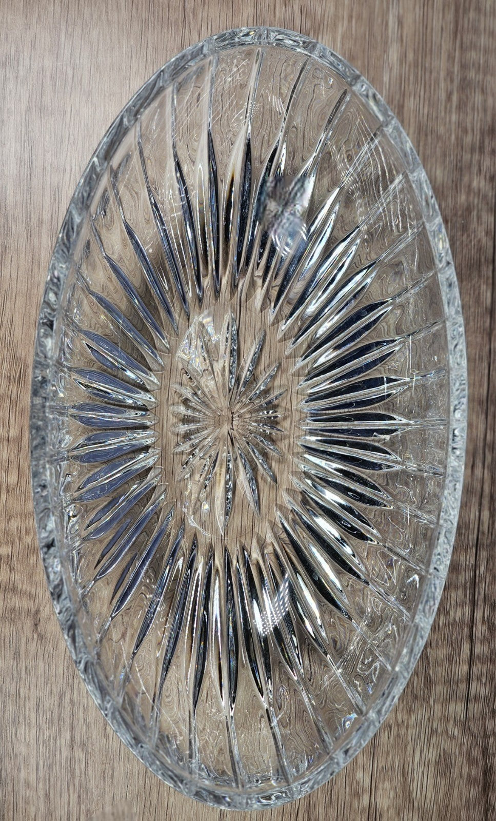 Vintage Cut Crystal Starburst Design Oval Candy Bowl