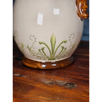 Vintage Ceramic Pitcher Cream Floral Green Brown Handle Holiday Petaluma