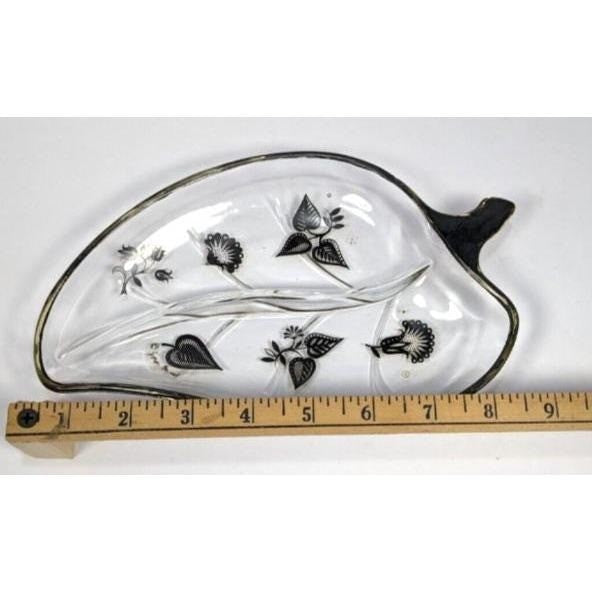 Georges Briard Leaf Dish Divided Glass Tray Mid Century Serving