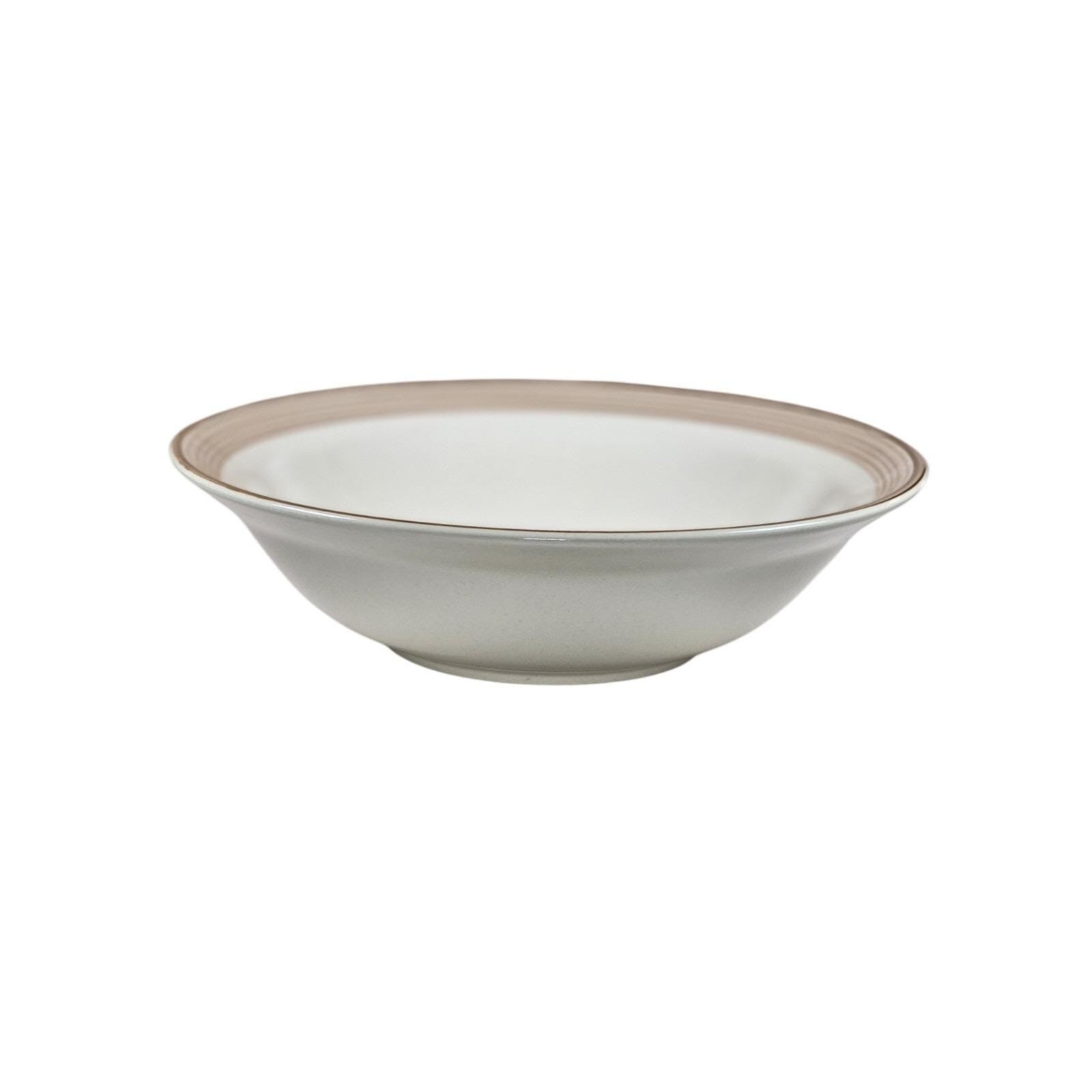 Vintage International Stoneware Serving Bowl Cream Gold Rings 9 Inch