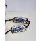 Vintage Leather Tie Belt Enamel Feather Boho Braided