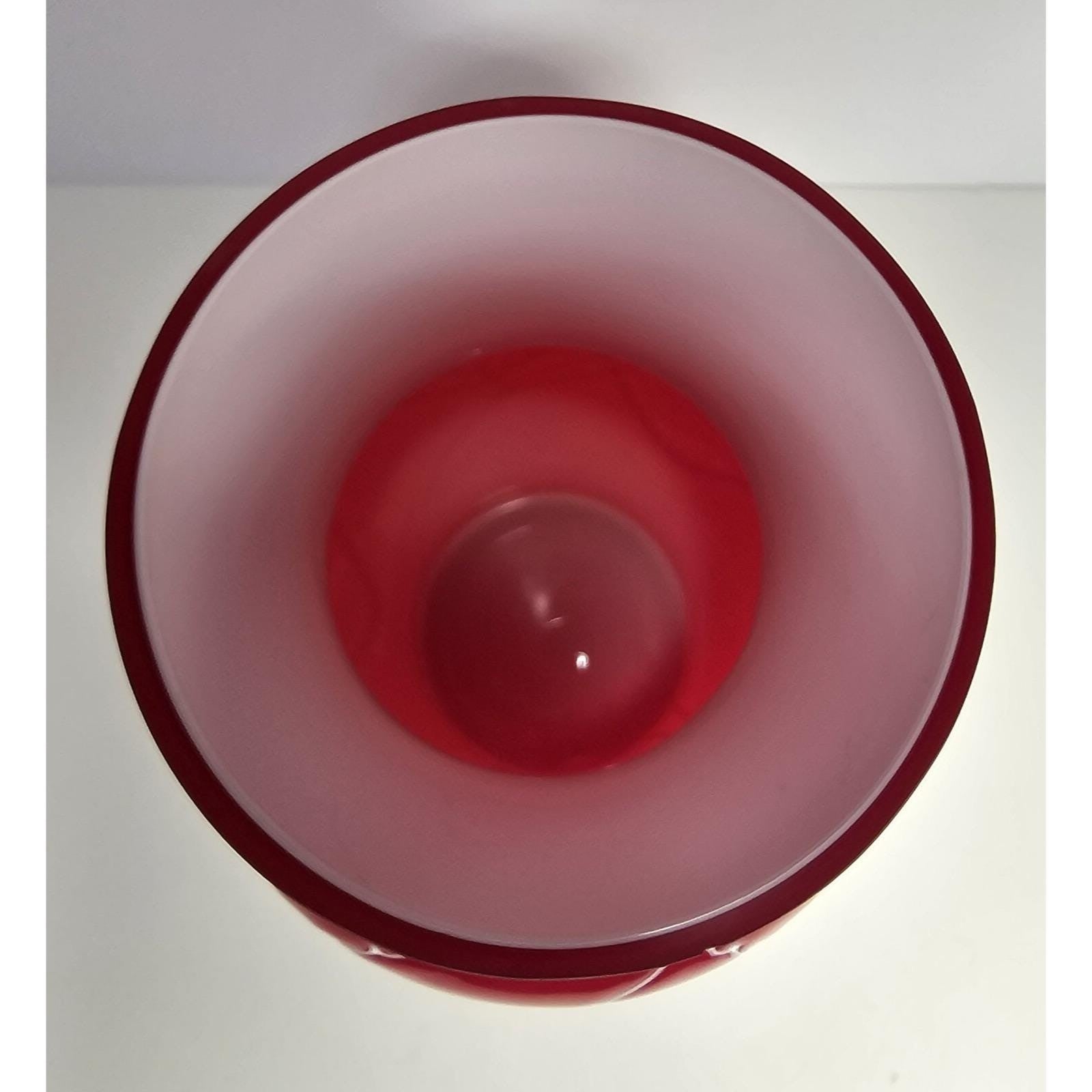 Red Glass Vase White Squiggle Lines Decorative Vase