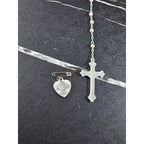 Vintage Rosary Necklace & Heart Pin Set with Case Religious