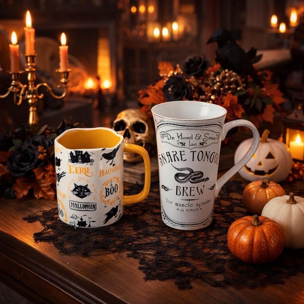 Vintage Halloween Mug Set Ceramic Haunted Apothecary Angela Staehling