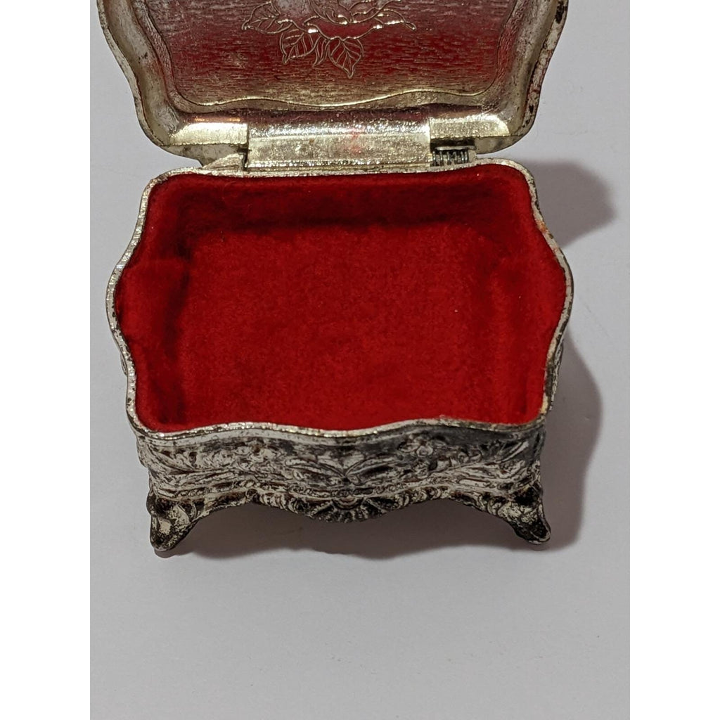 Vintage Silver Plated Trinket Box Red Felt Japan