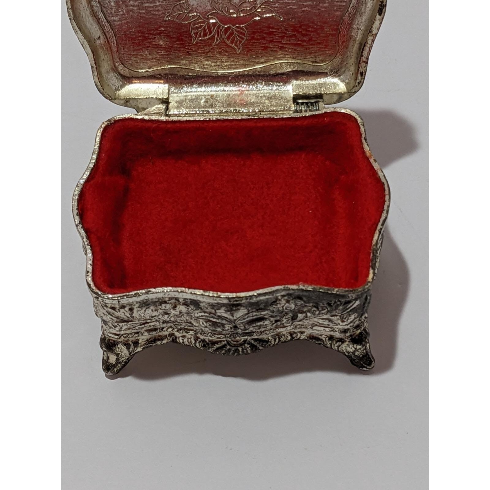 Vintage Silver Plated Trinket Box Red Felt Japan
