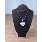 Glass Heart Bottle Pendant Necklace with Floral Design on Black Cord