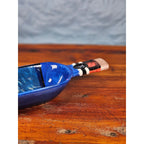 Blue Ceramic Wine Bottle Shaped Serving Dish with Chardonnay Scene NAPA VALLEY