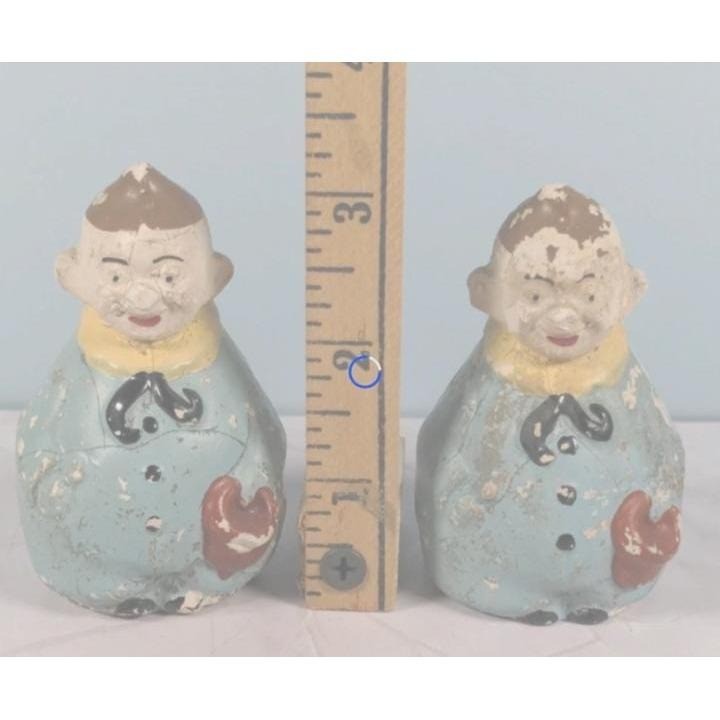Antique Figural Salt Pepper Shakers Men Holding Hat Vintage Set