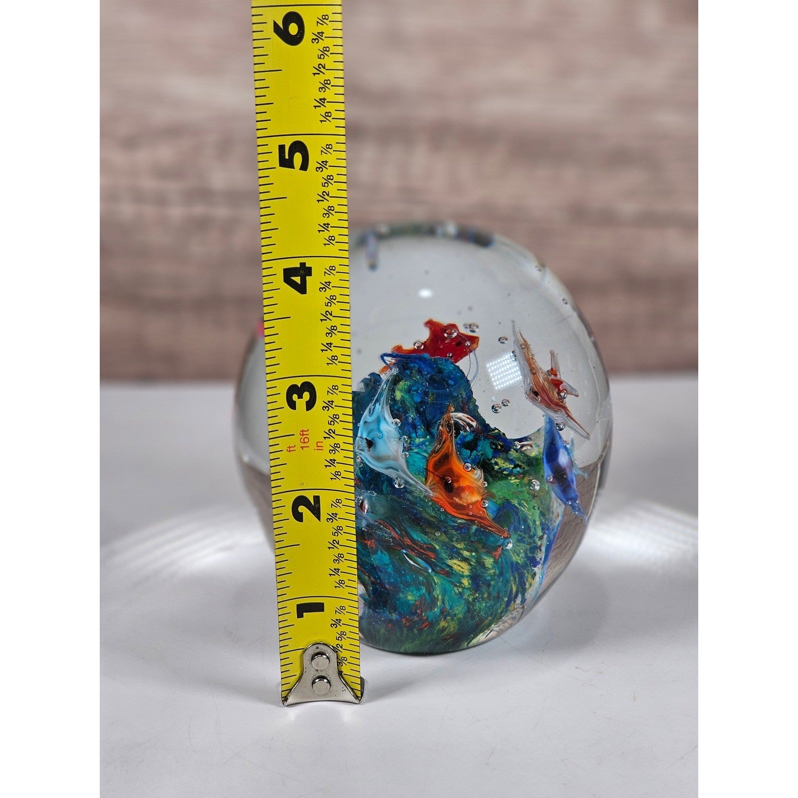 Glass Paperweight Aquatic Scene Fish Swirls Art Hand Blown