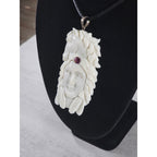 Vintage Carved Face & Horse Pendant Necklace with Red Stone