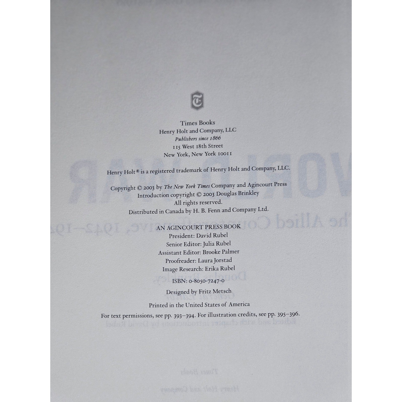 World War II Allied Counteroffensive 1942-1945 NYT History Book