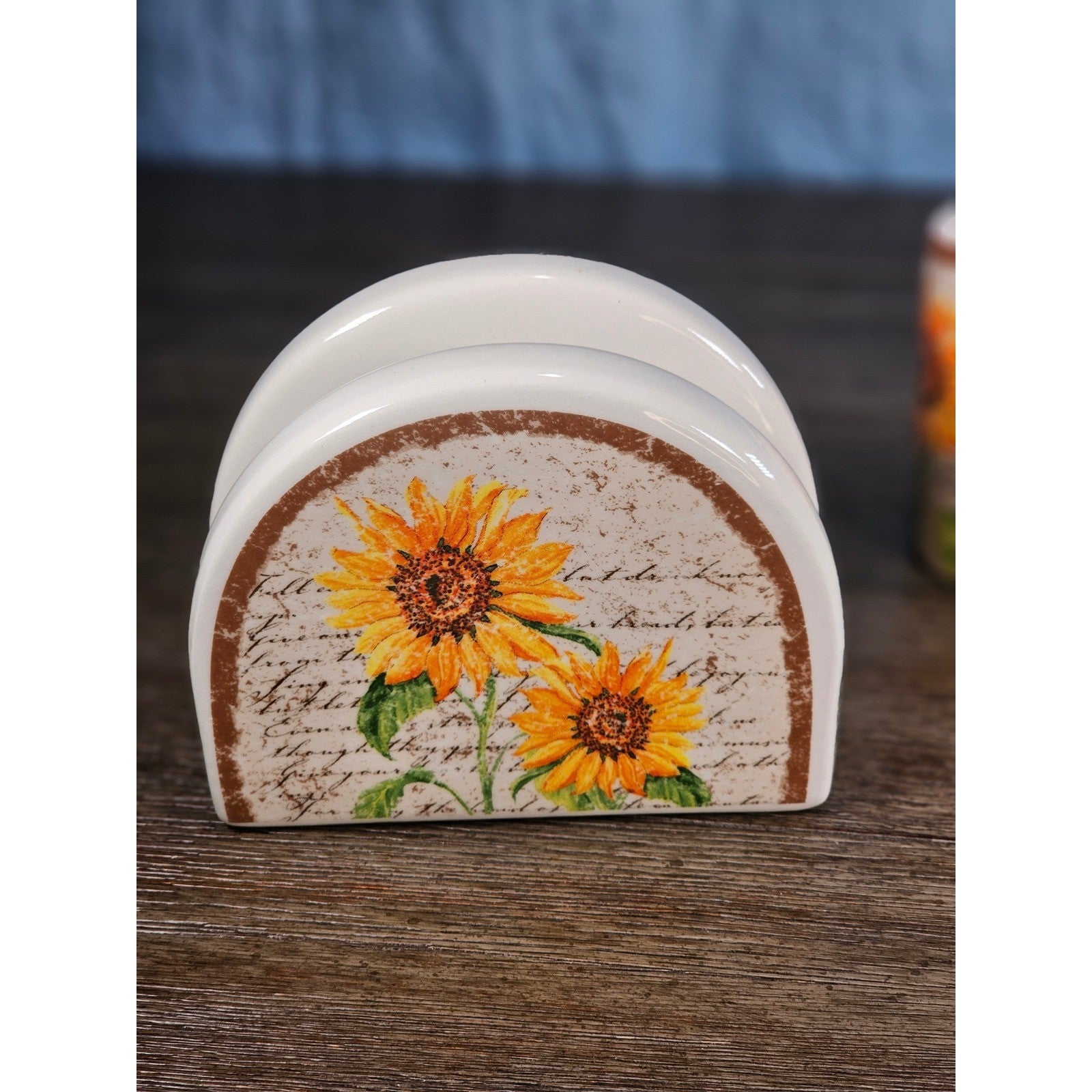 Vintage Sunflower Salt & Pepper Shakers with Matching Napkin Holder Set
