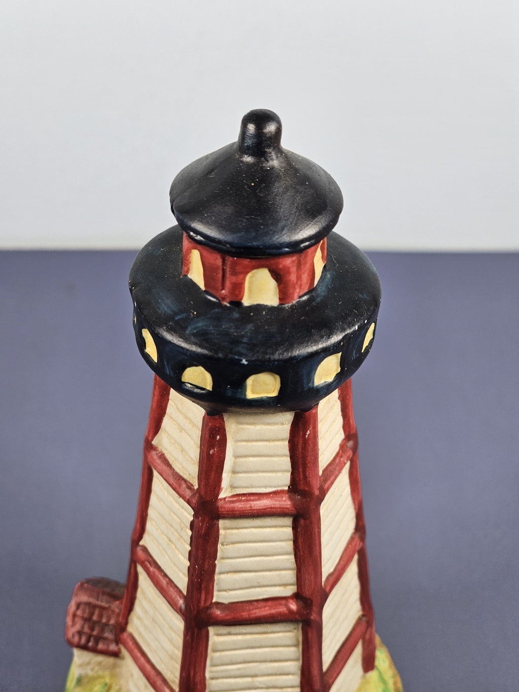 Vintage Ks Collection Beige Wood Design Red Stripe Design Lighthouse 6" Tall C