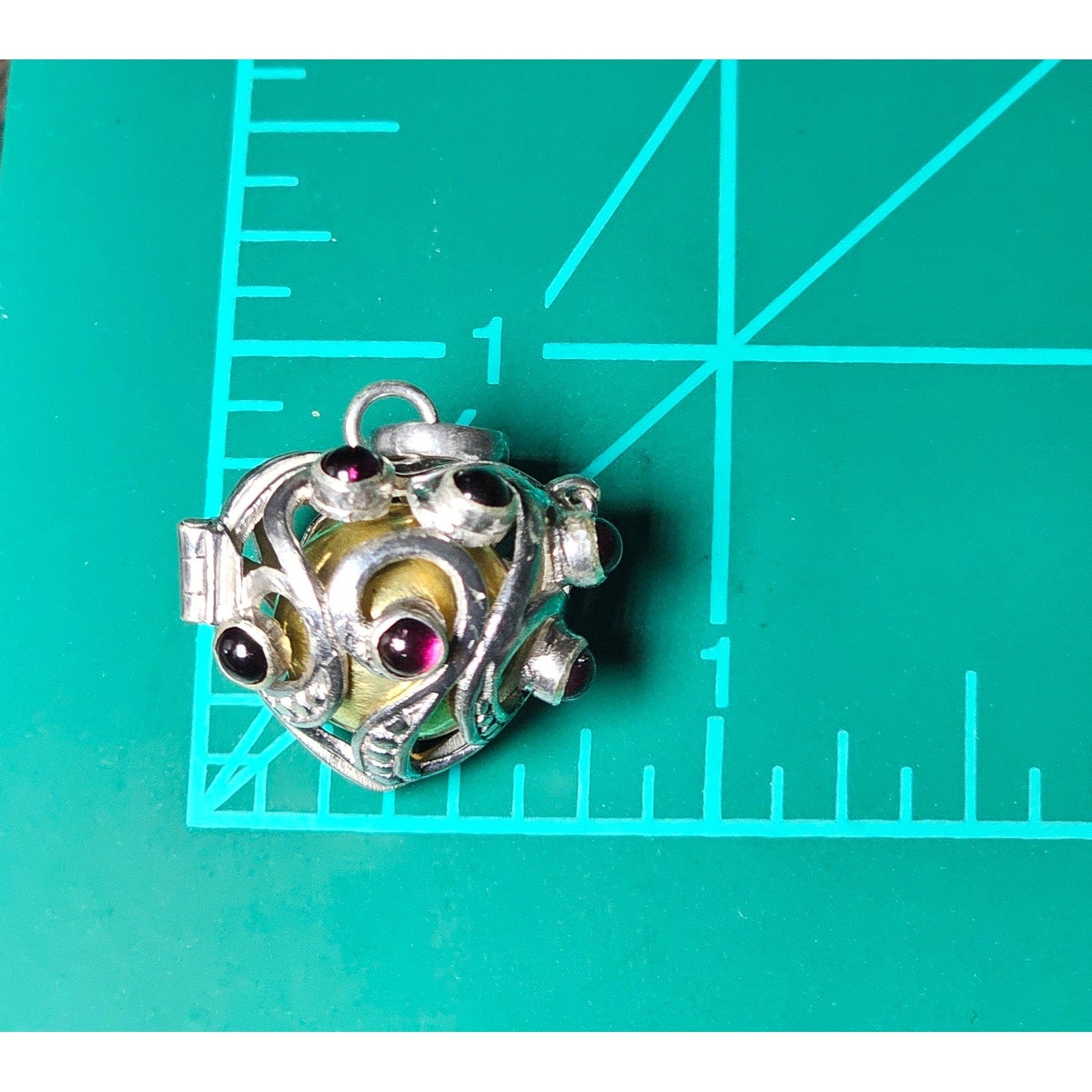 Vintage Hinged Locket Pendant with Inner Sphere & Dark Stone Accents
