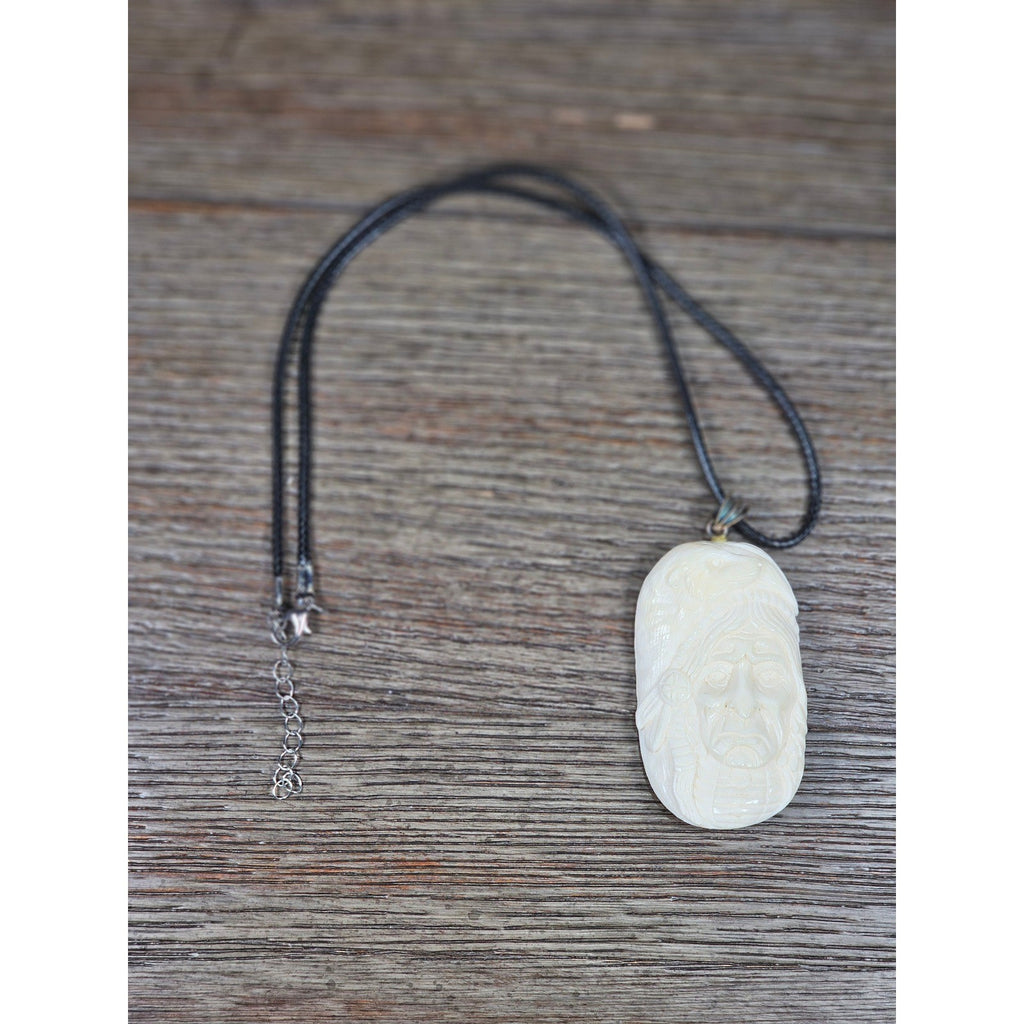 Vintage Buffalo Bone Carved Pendant Necklace Native American Style 2x1
