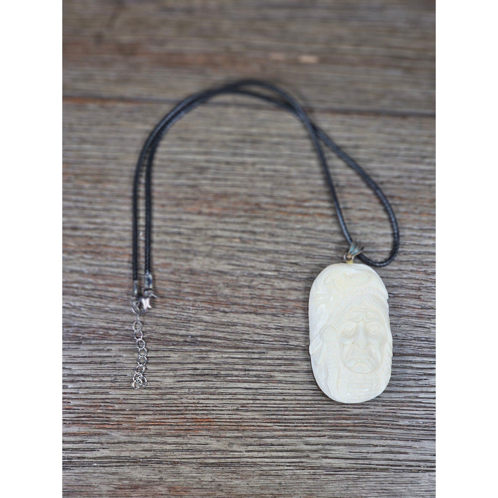 Vintage Buffalo Bone Carved Pendant Necklace Native American Style 2x1