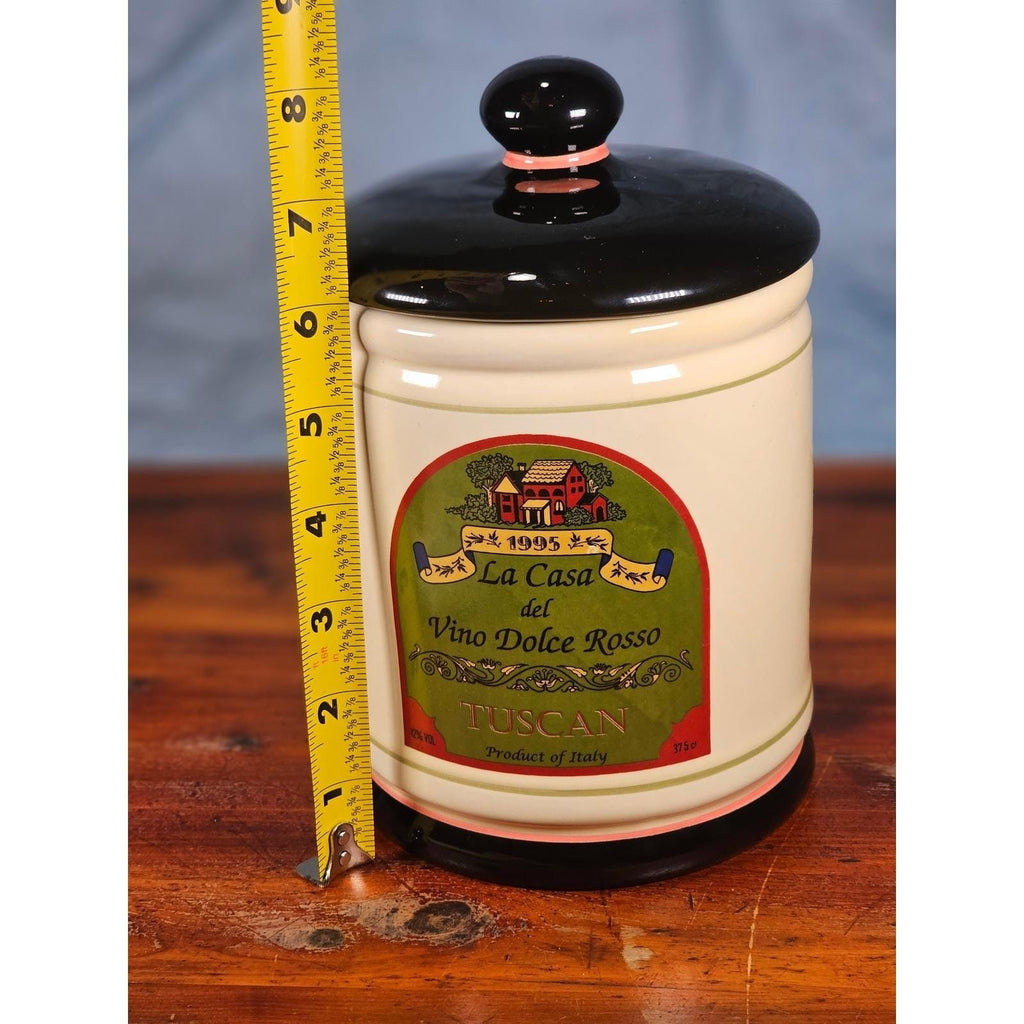 Vintage OGGI Tuscan Wine Label Ceramic Canister With Lid 8 In