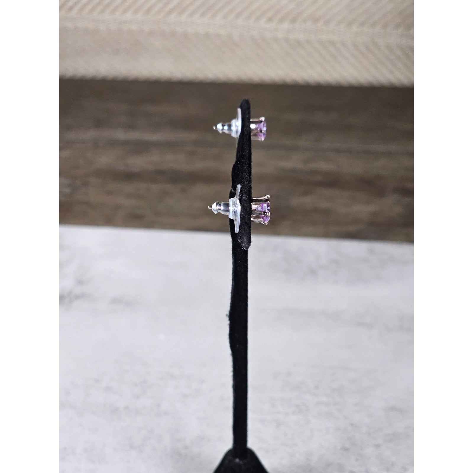 Vintage Pink Rhinestone Stud Earrings Silver Tone Round Cut