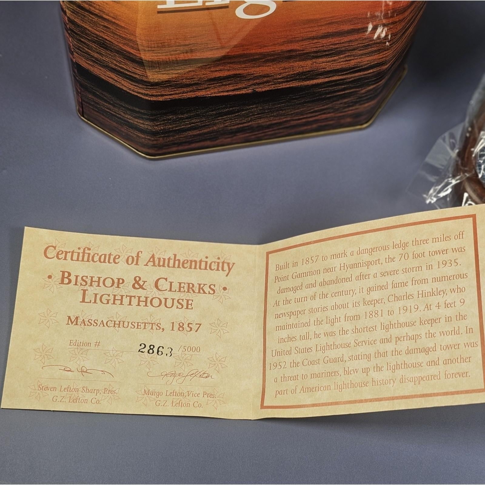 Lefton Lost Lights Bishop & Clerks Lighthouse w/ Box COA
