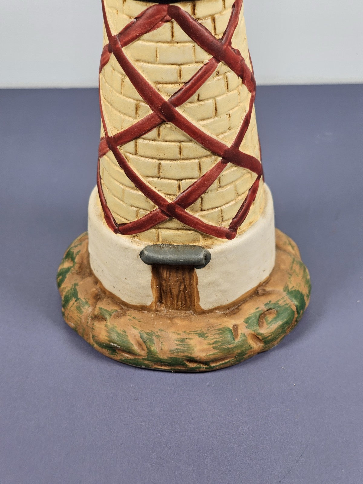Vintage Ks Collection Beige Brick Red Diamond Design Lighthouse 6" Tall