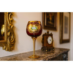 Vintage Gold Enameled Wine Glass Twisted Stem 8.75" Hand Painted