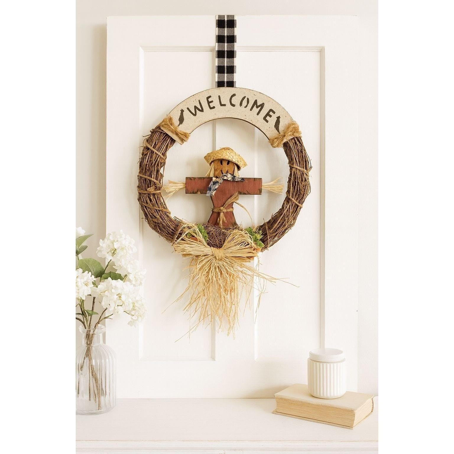 Rustic Autumn Harvest Welcome Wreath | Fall Door Decor with Pumpkins & Foliage