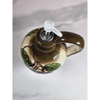 Vintage Rustic Orchard Plum Grape Oil Cruet Hand Painted Stoneware 9"